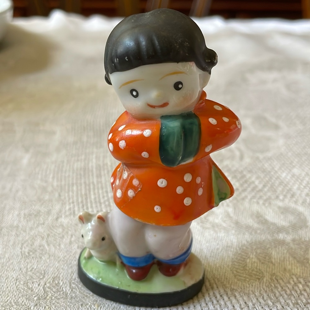 Vintage made in Occupied Japan little girl with pig figurine